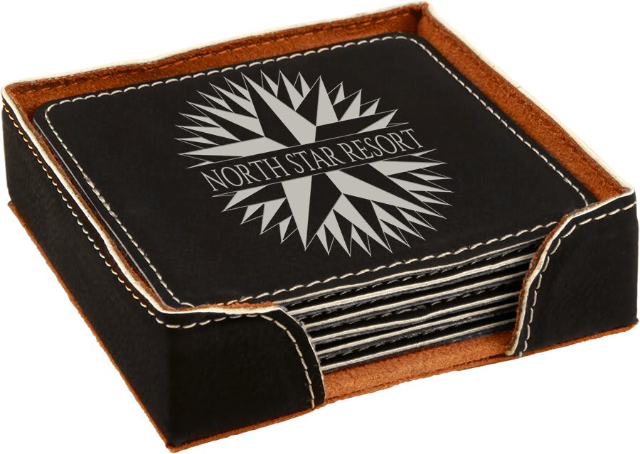 Leather Coasters Set of 6 with Holder