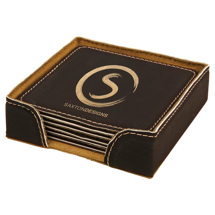Leather Coasters Set of 6 with Holder