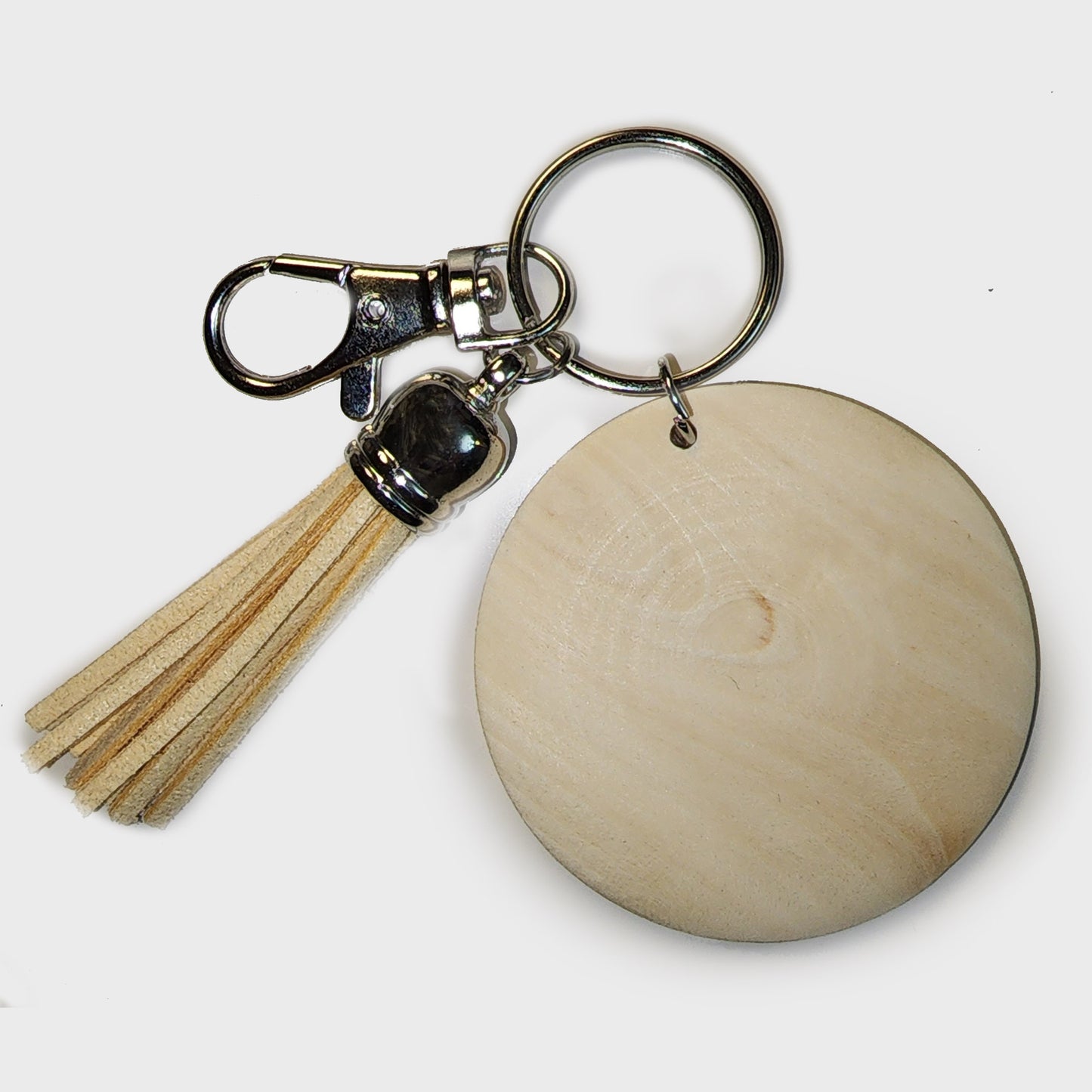 Round Wood Keychain with Tassel