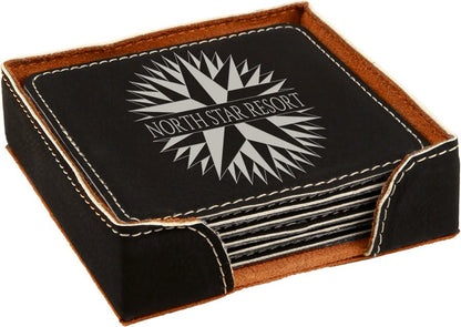 Leather Coasters - Set of 6 with Holder