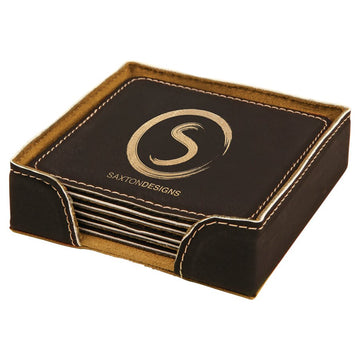 Leather Coasters Set of 6 with Holder