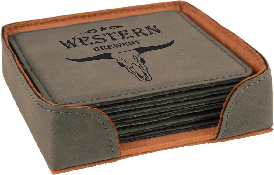 Leather Coasters - Set of 6 with Holder