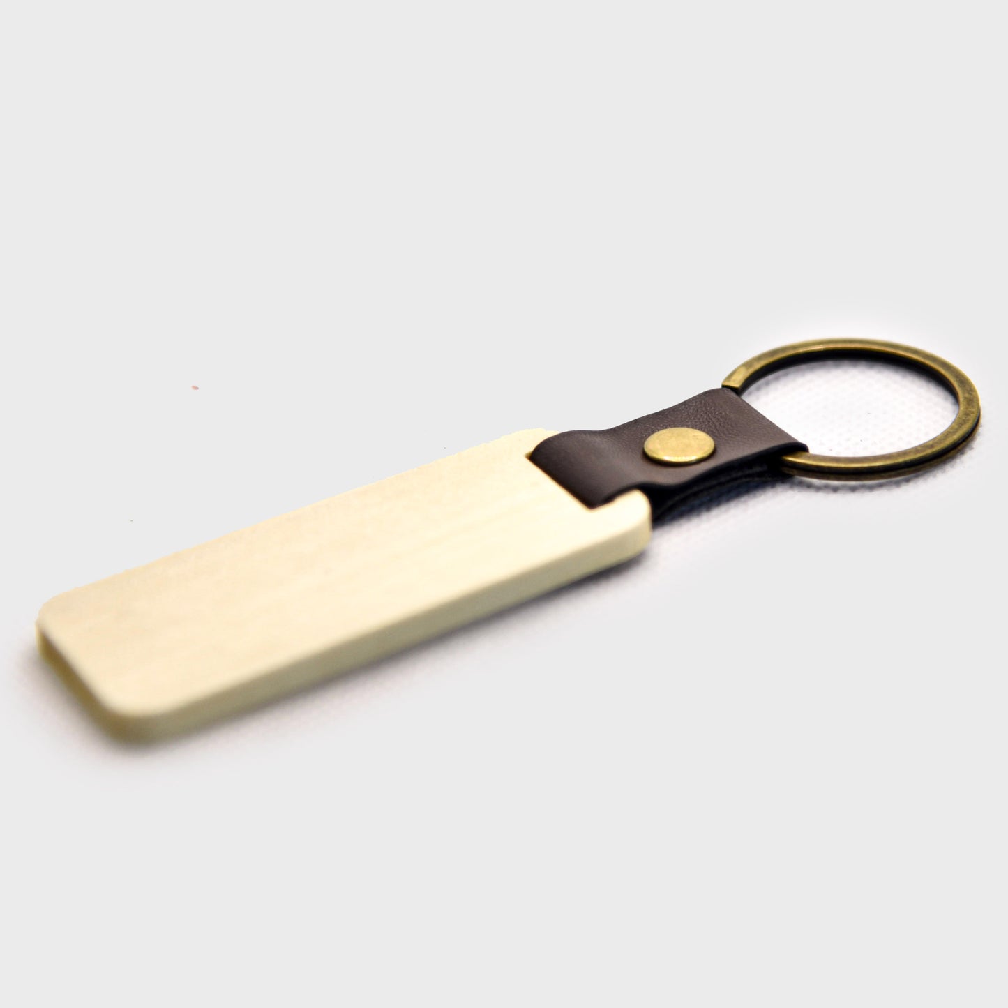 Wood Keychain with Faux Leather Strap