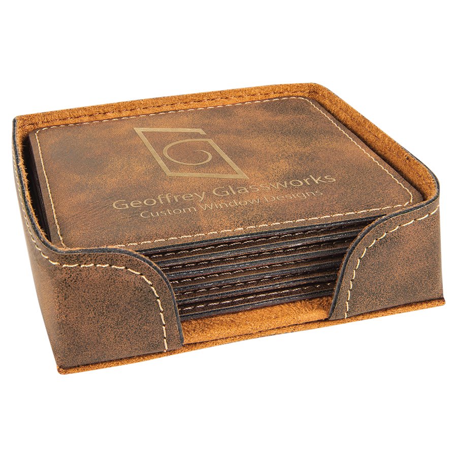 Leather Coasters - Set of 6 with Holder